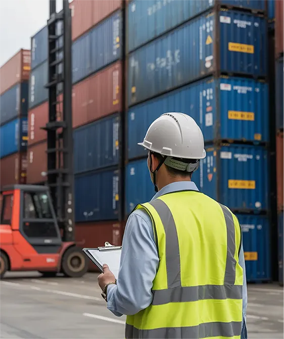 image of worker checking container