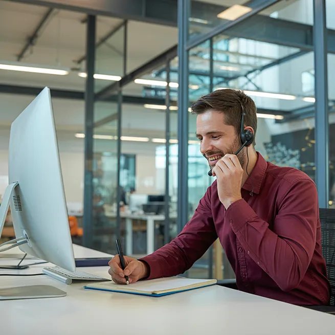 customer support man talking on mobile