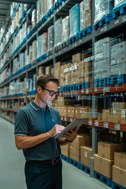 image of man using tablet in warehouse