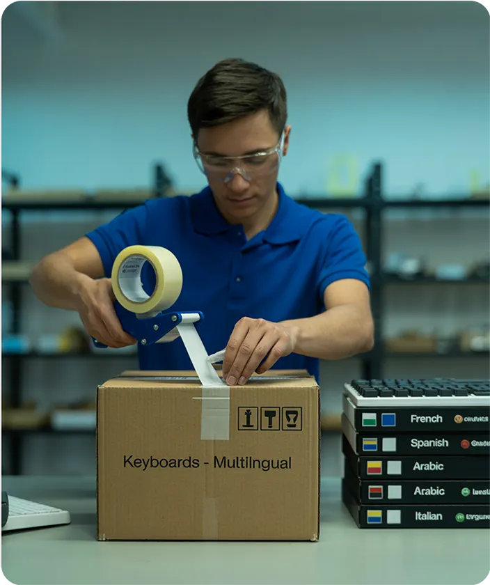 Packing multilingual keyboards for shipping