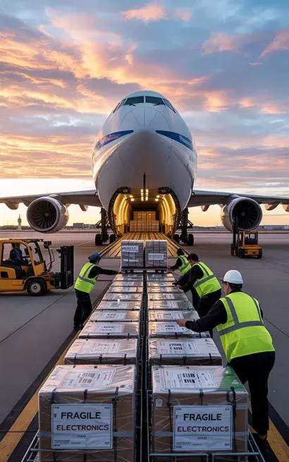 Unloading fragile electronics from airplane