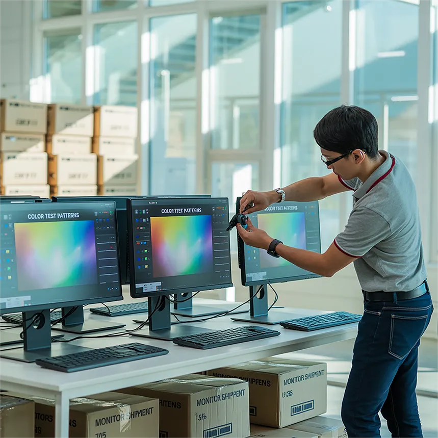 Monitor color calibration testing setup